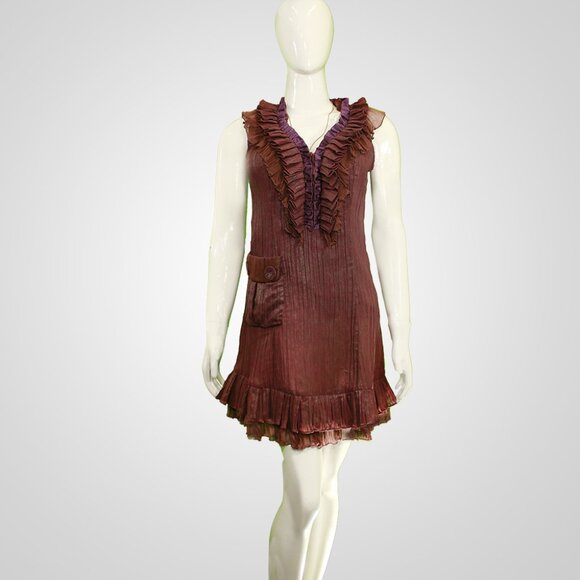 Red Noble Dresses & Skirts - Vintage Charm: 1920s Flapper-Inspired Burgundy Ruffle Dress - Bohemian Elegance